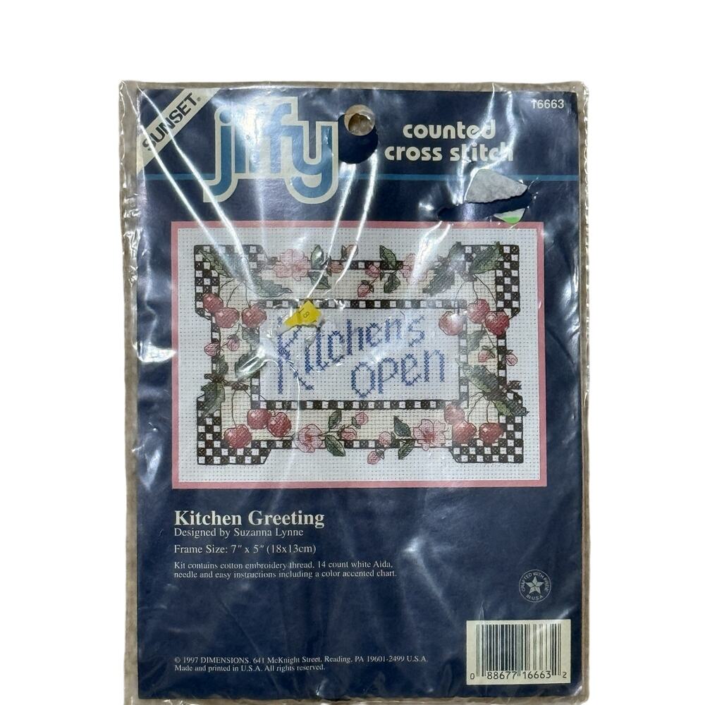 New Deadstock Jiffy Sunset #16663 "Kitchen's Open" Counted Cross Stitch Kit